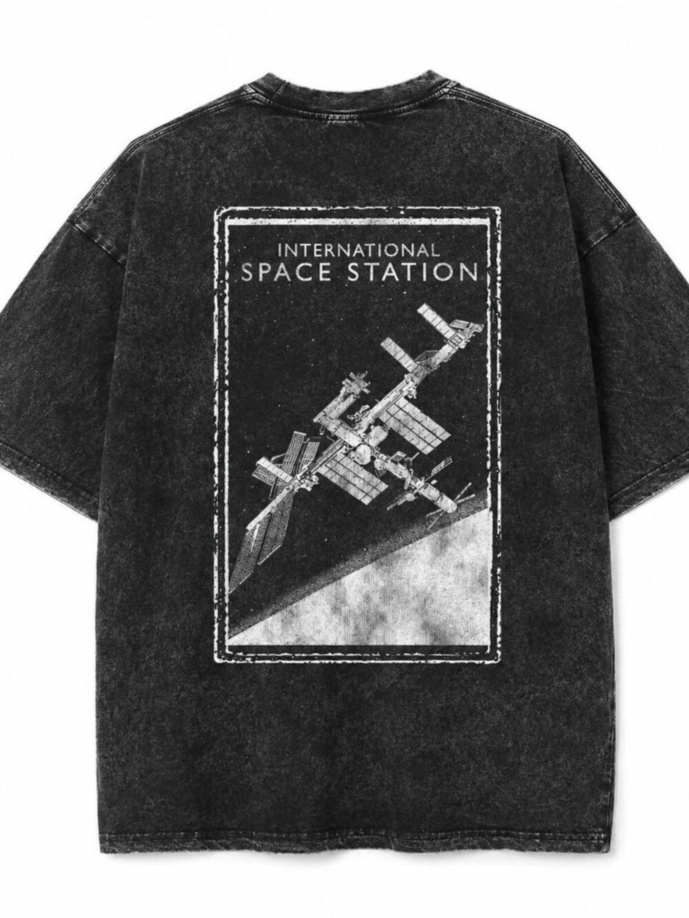 International Space Station Graphic Tee – Vintage Wash Streetwear T-Shirt, Black